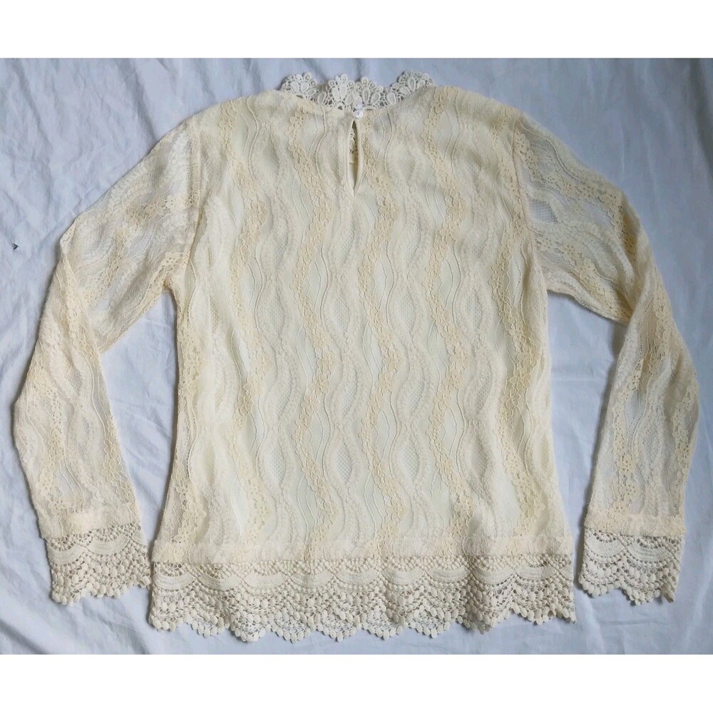 Mystree Ivory Long Sleeve Blouse Crochet Lace Floral Fairy Women’s Size S - Picture 8 of 11